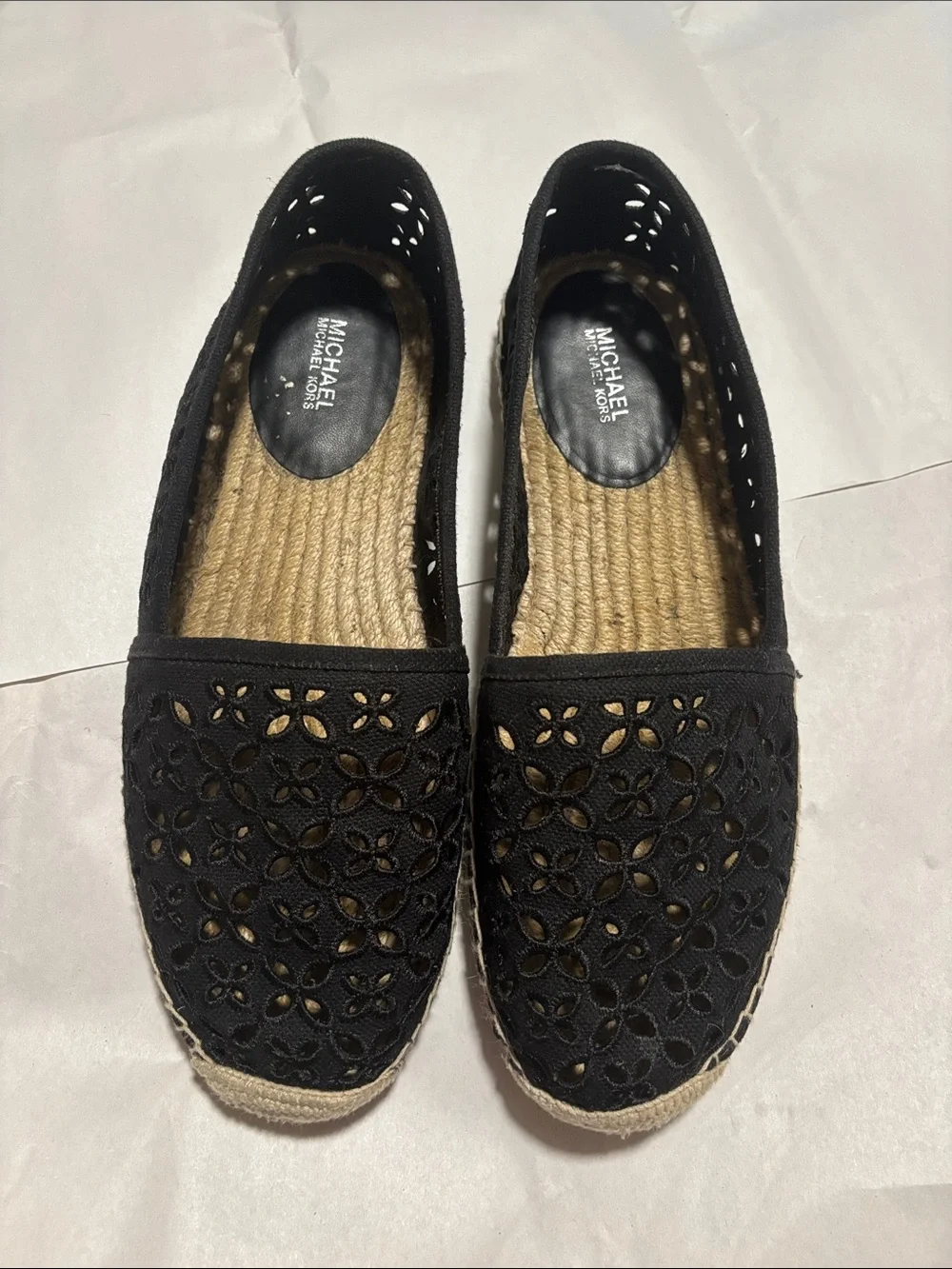 Michael Kors Black Floral Laser-Cut Espadrille Flats